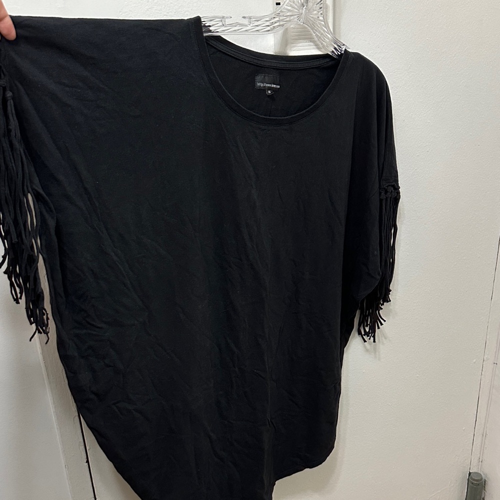 Black Fringe Sleeve Women's Top